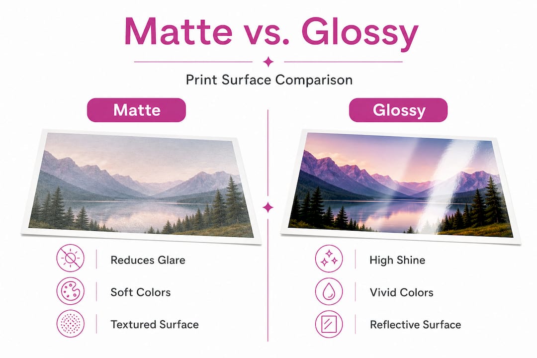 Infographic comparing matte and glossy print features