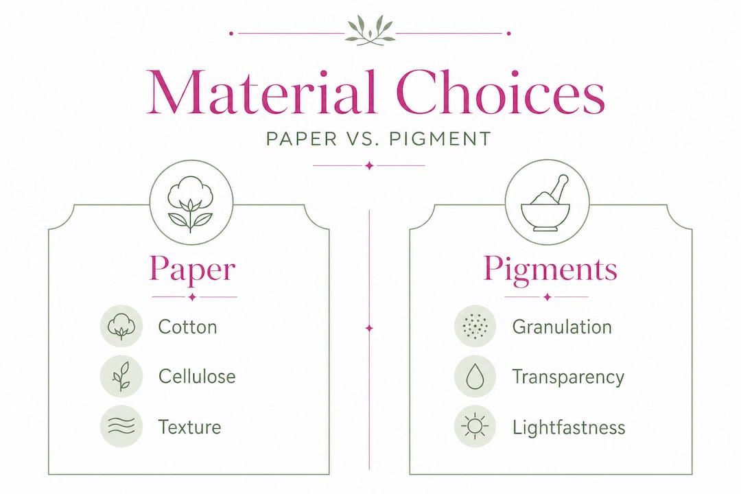 Infographic comparing watercolor paper and pigments