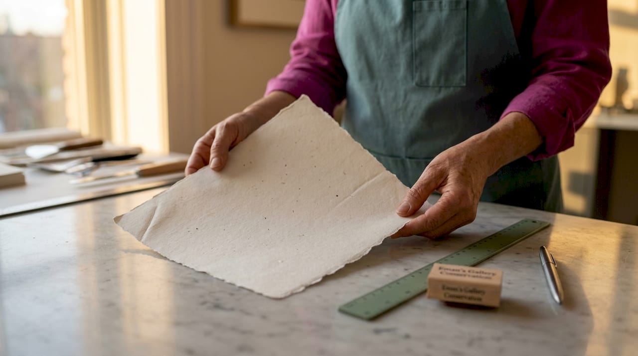 Cotton rag paper held by conservator
