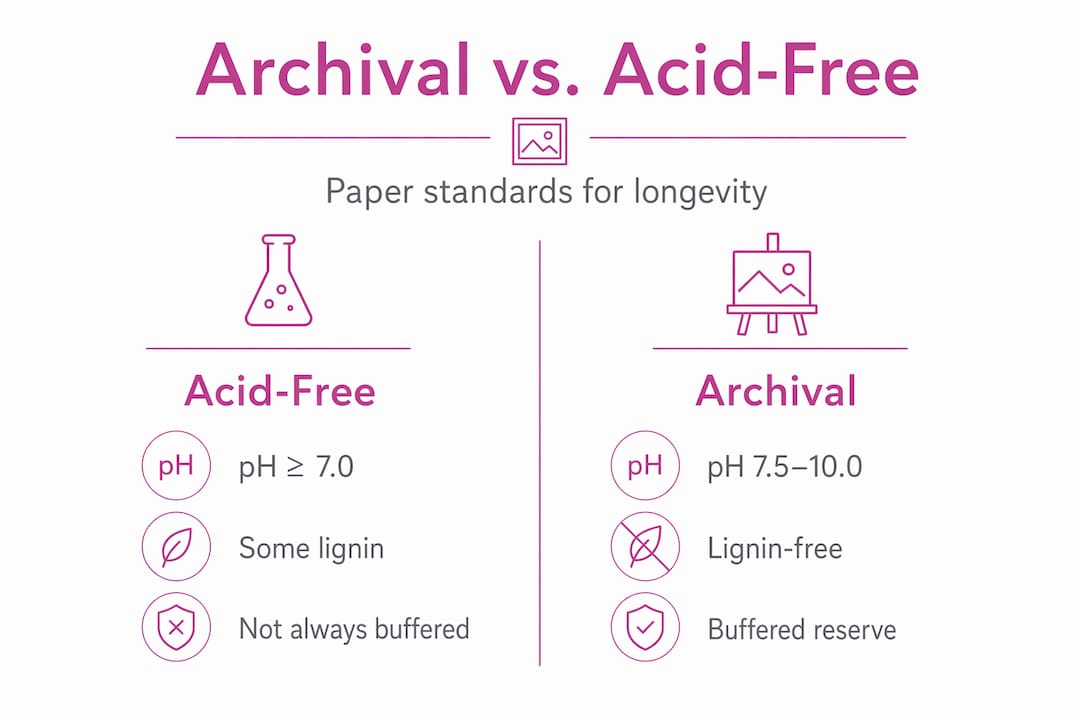 Infographic comparing archival and acid-free paper