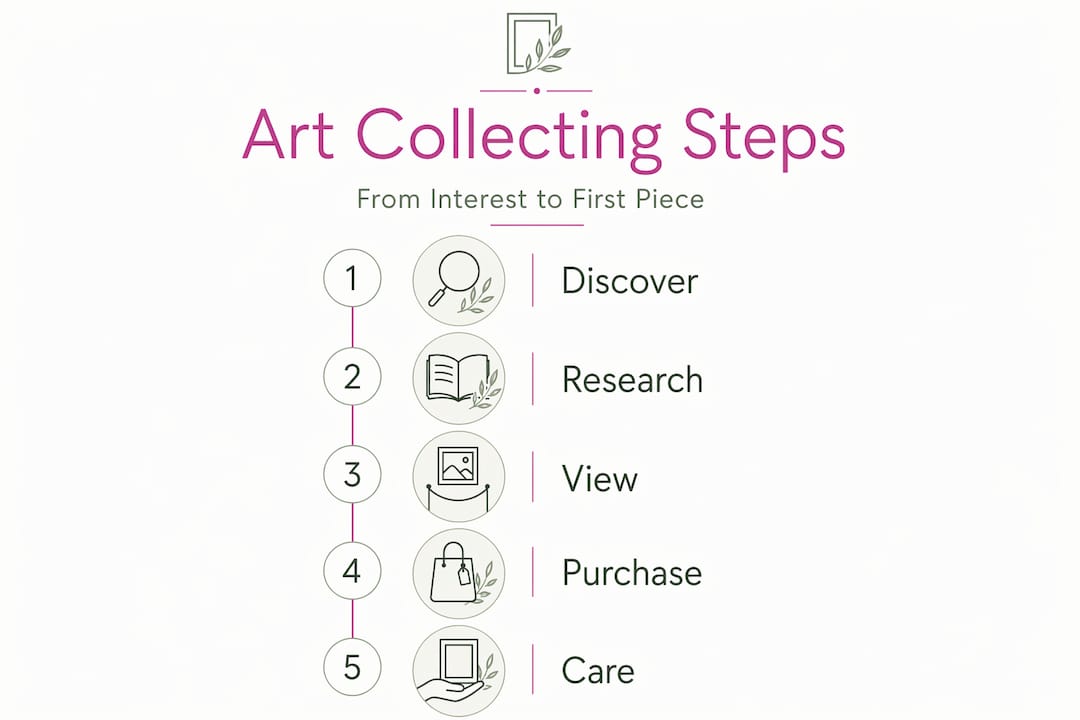 Infographic showing five steps to collect art