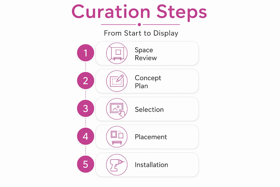Infographic outlining art curation steps process