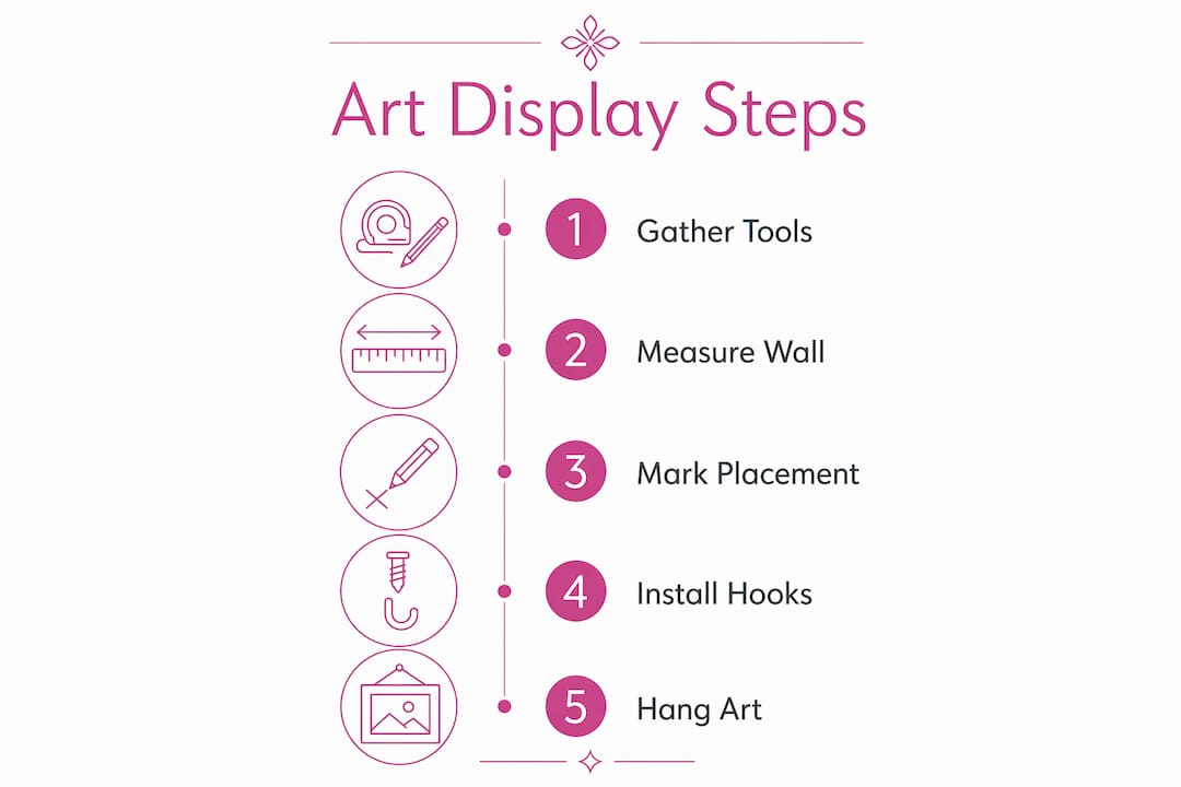 Infographic showing five steps to display art at home