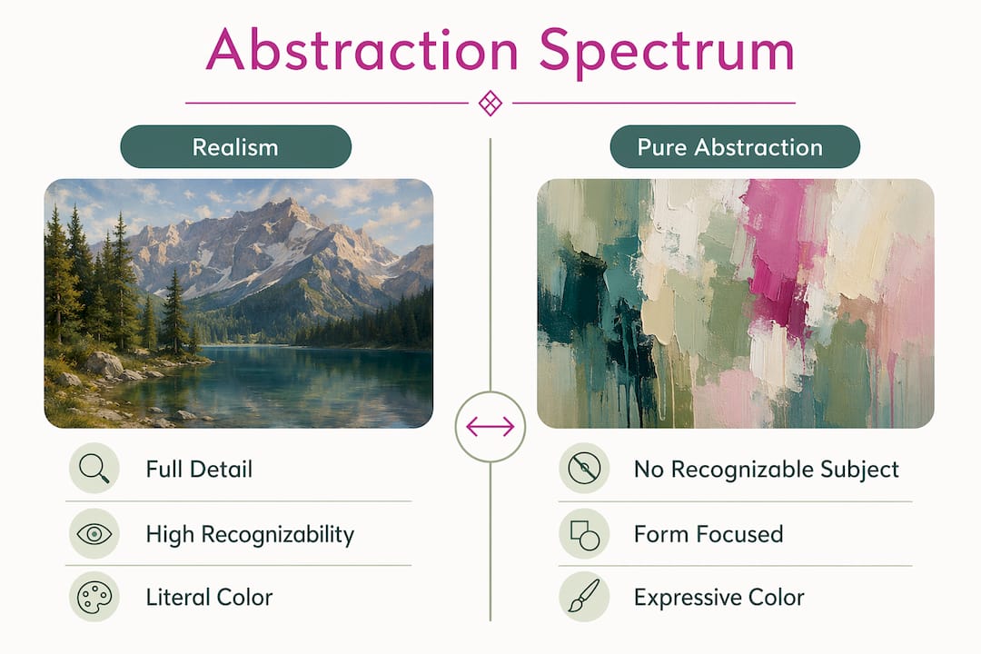 Infographic comparing realism and pure abstraction in art