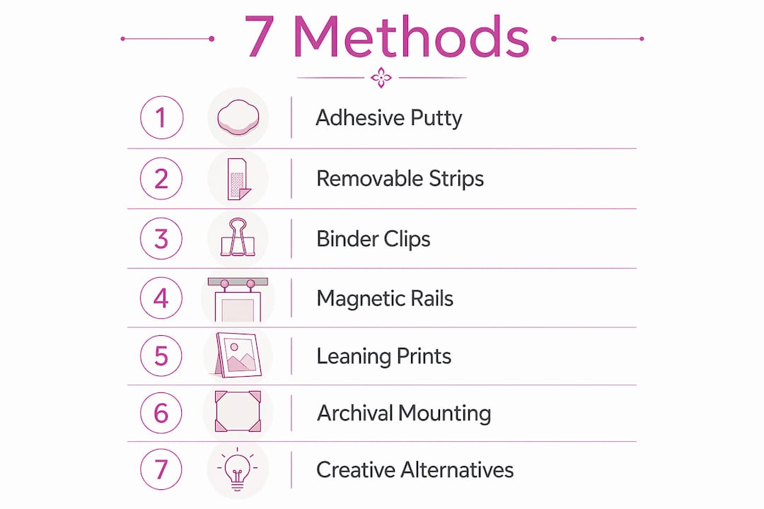 Infographic showing 7 methods for displaying art prints