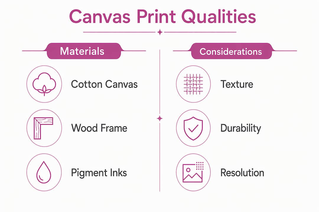 Infographic comparing materials and considerations for canvas prints