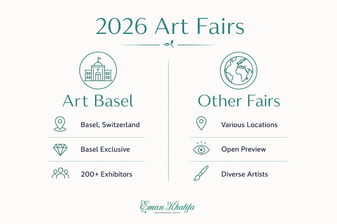 Infographic comparing major 2026 art fairs