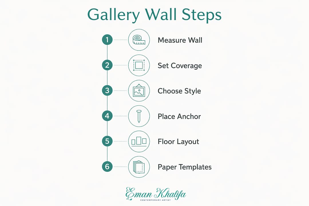 Infographic illustrating step-by-step gallery wall plan
