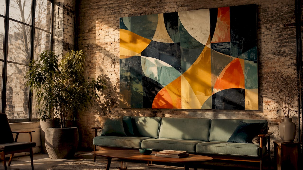 Geometric abstract painting with sharp edges