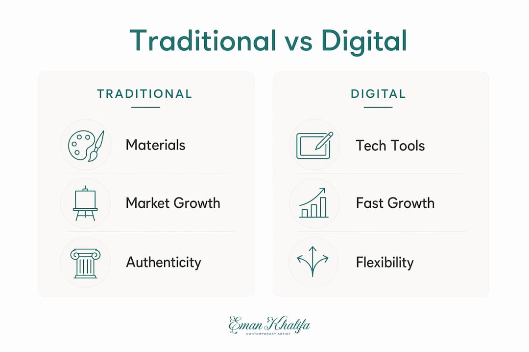 Infographic comparing traditional and digital art