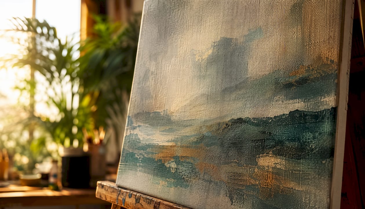Close-up of textured canvas poster material