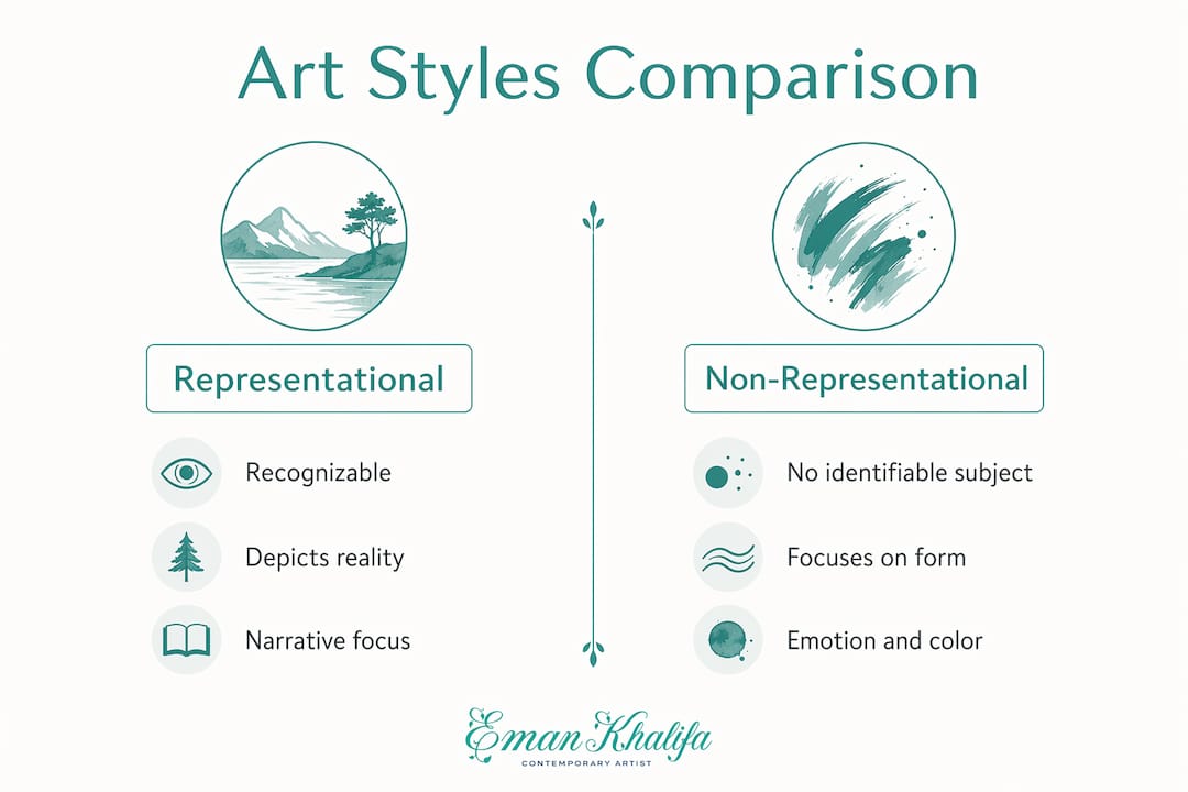 Infographic comparing representational and non-representational art