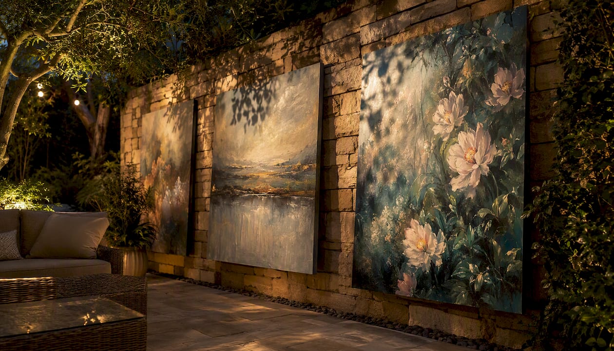 Curated art group in luxury living room