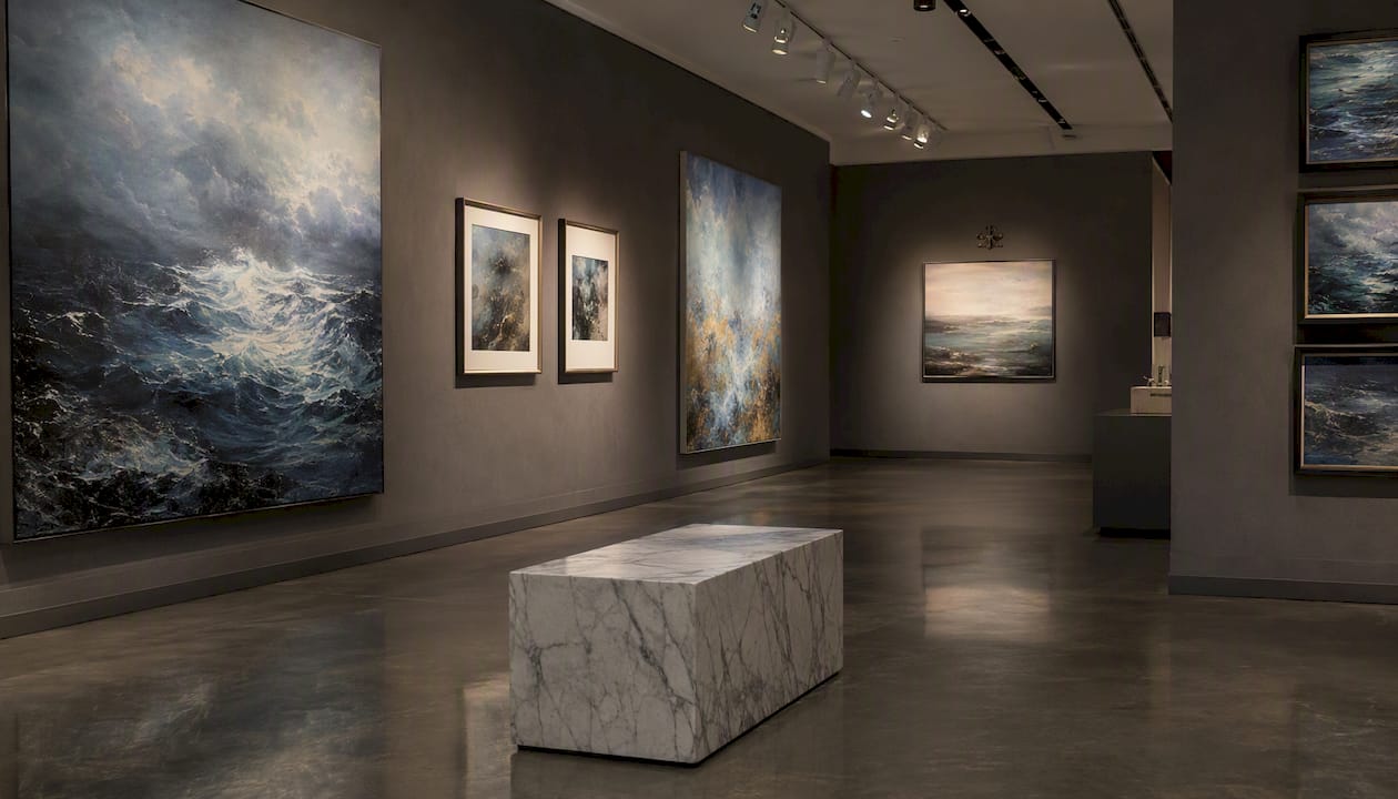 Curated art gallery wall with original paintings