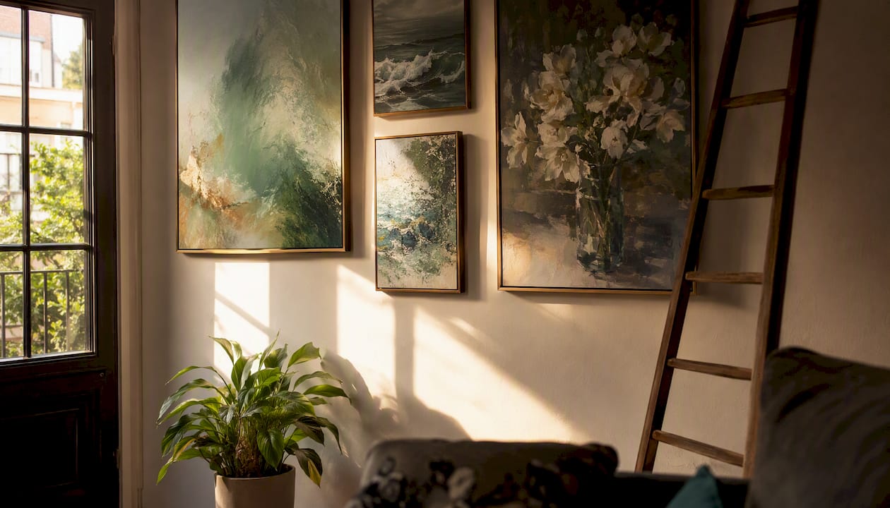 Measuring and arranging wall art in living room