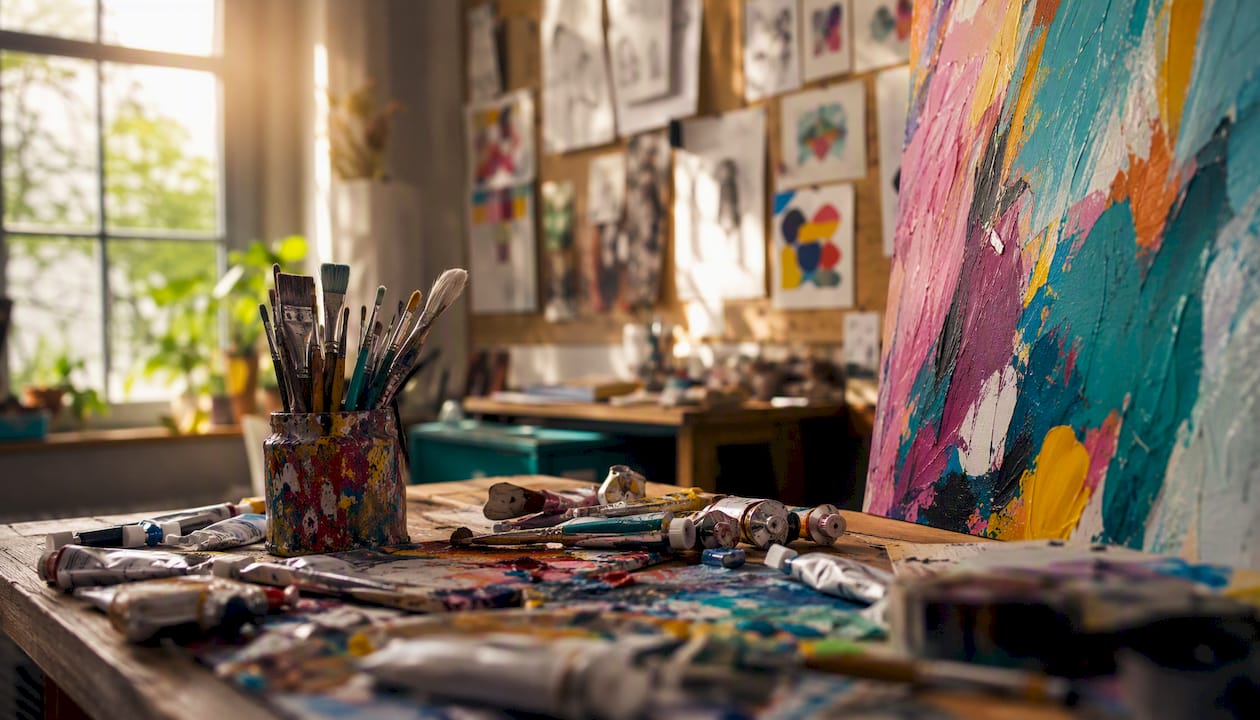 Studio corner with Pop Art painting in progress