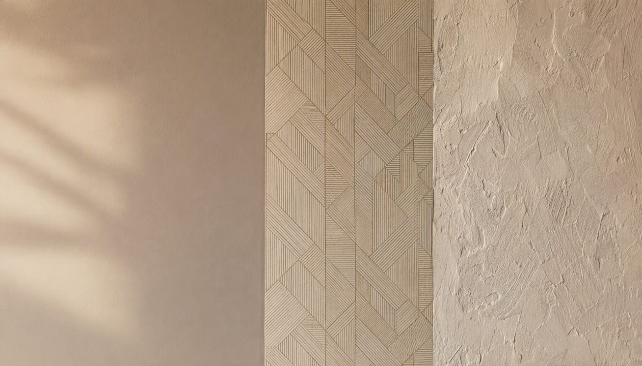 Close-up of three types of wall surfaces