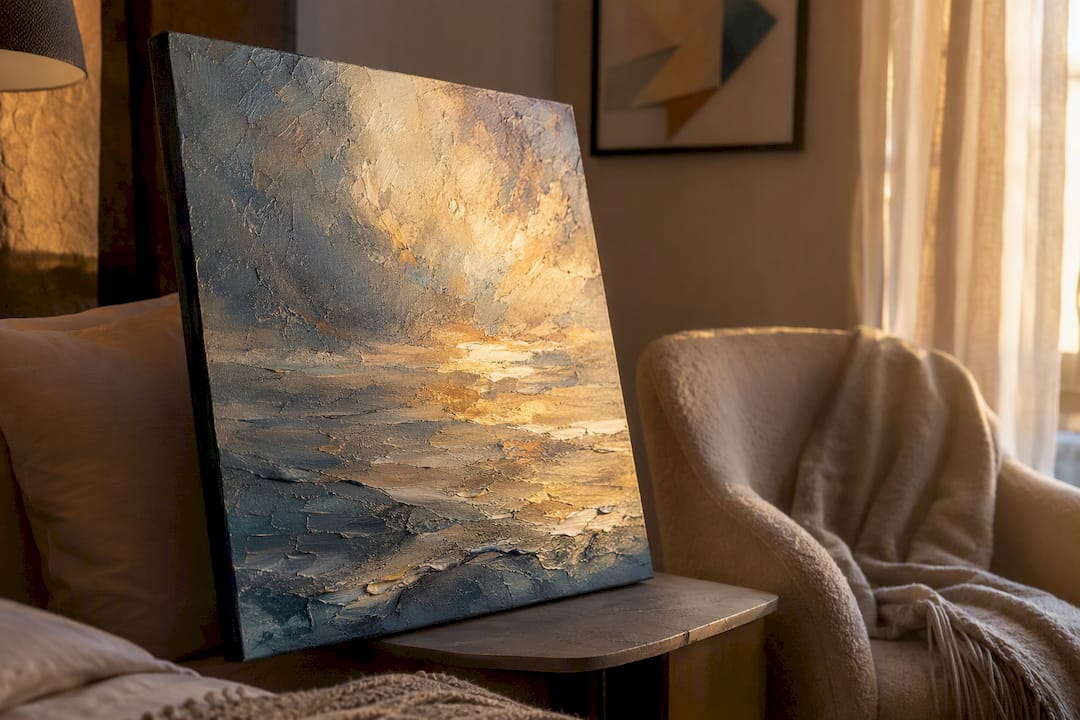 Close-up of textured original oil painting surface