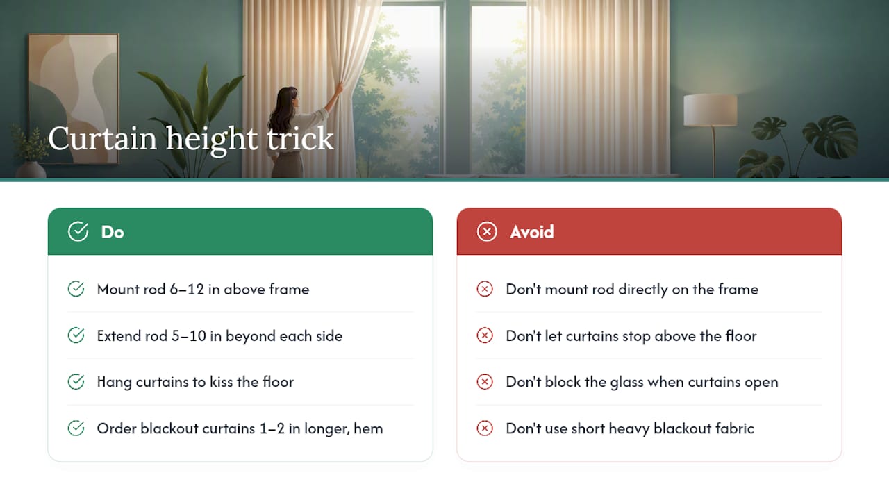 The Curtain Height Trick for Raising Perceived Ceilings — overview diagram