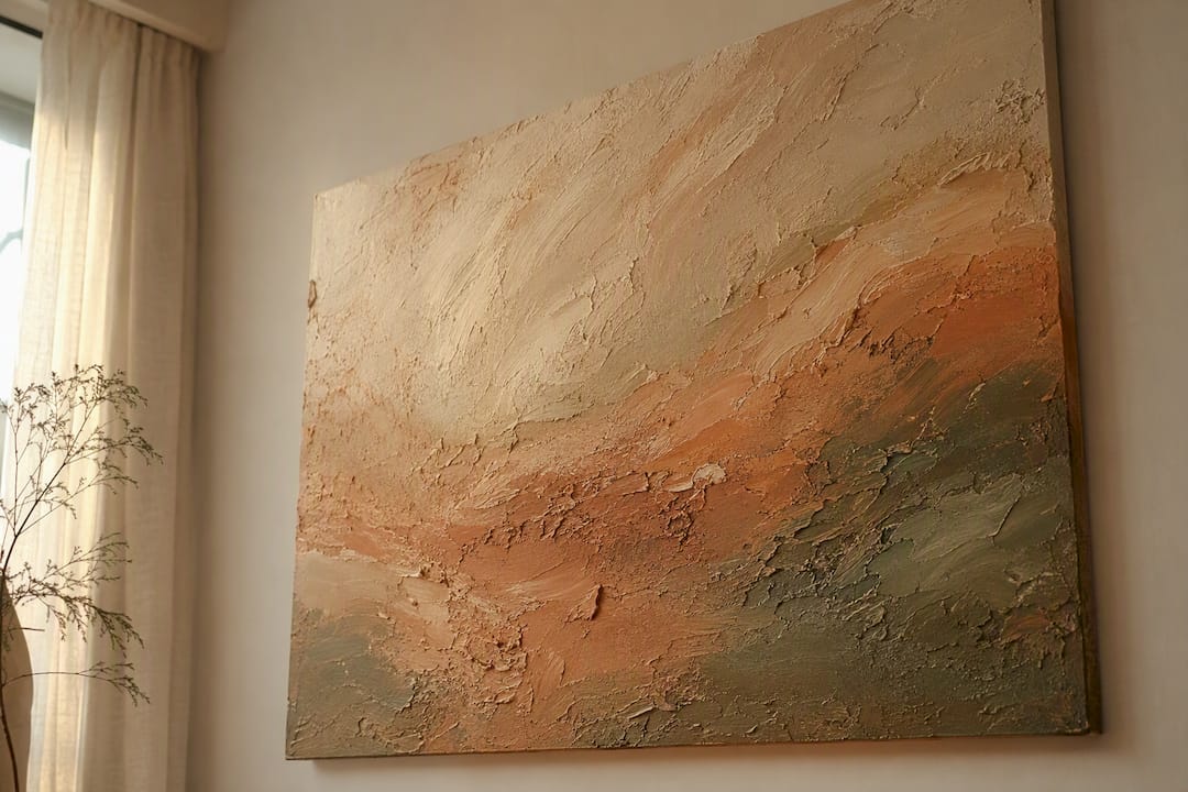 Warm neutral textured canvas wall art detail
