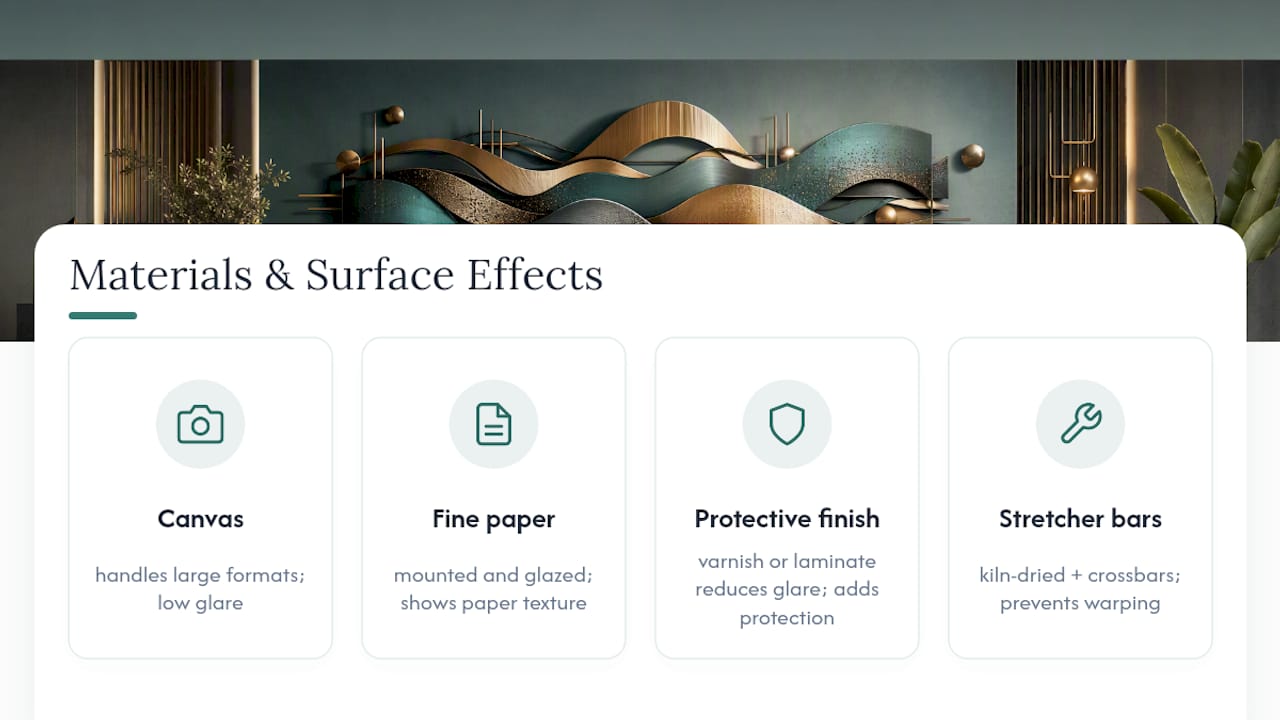 Wall art materials and finish options comparison