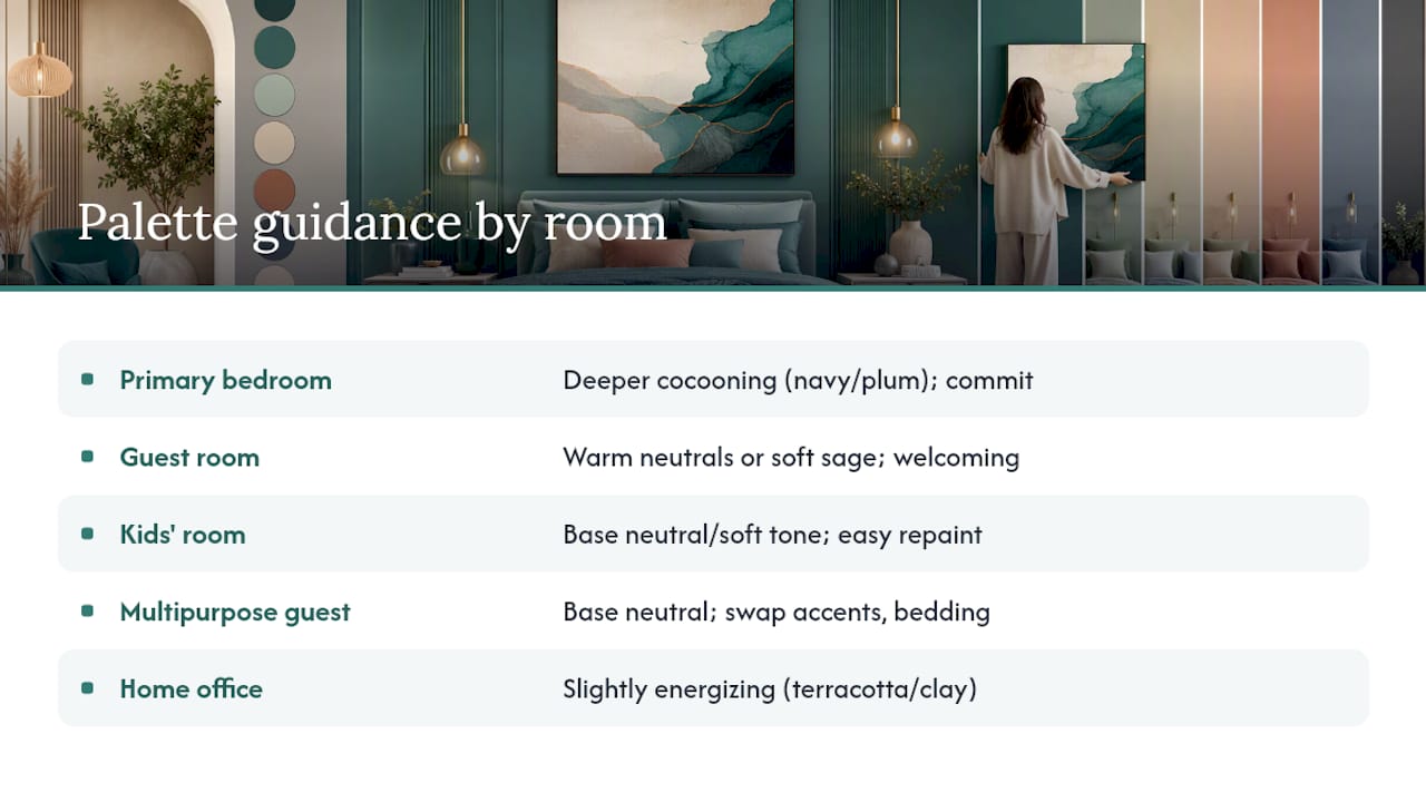 Palette guidance by bedroom purpose