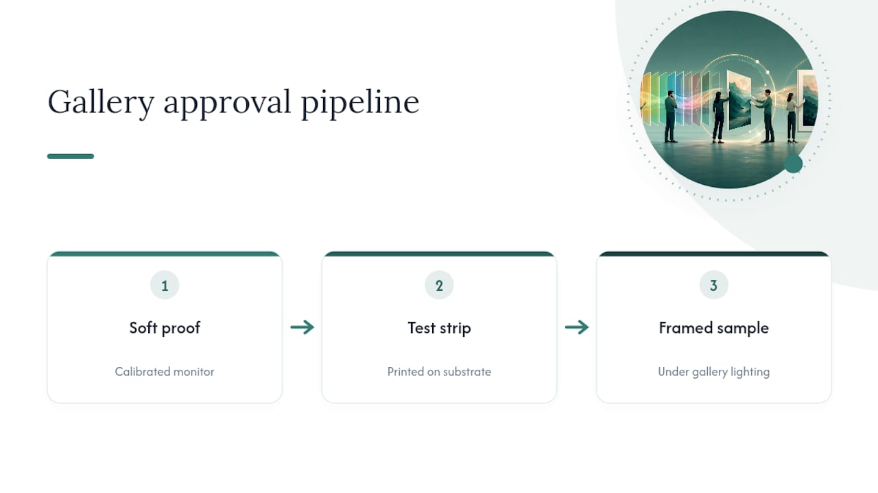 Three-stage giclée proofing quality pipeline
