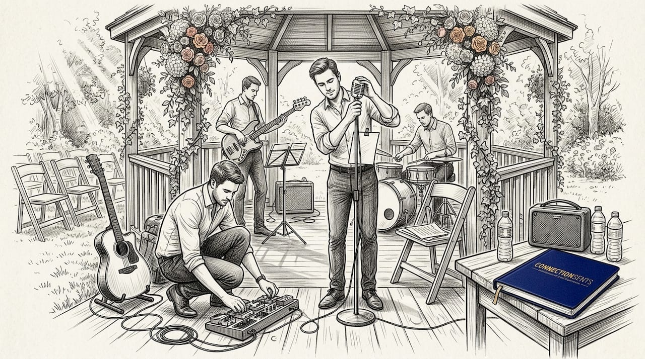 Live band preparing for wedding event