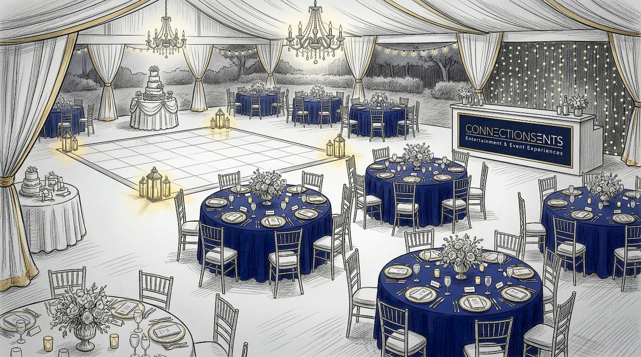 Wedding reception zones layout in venue