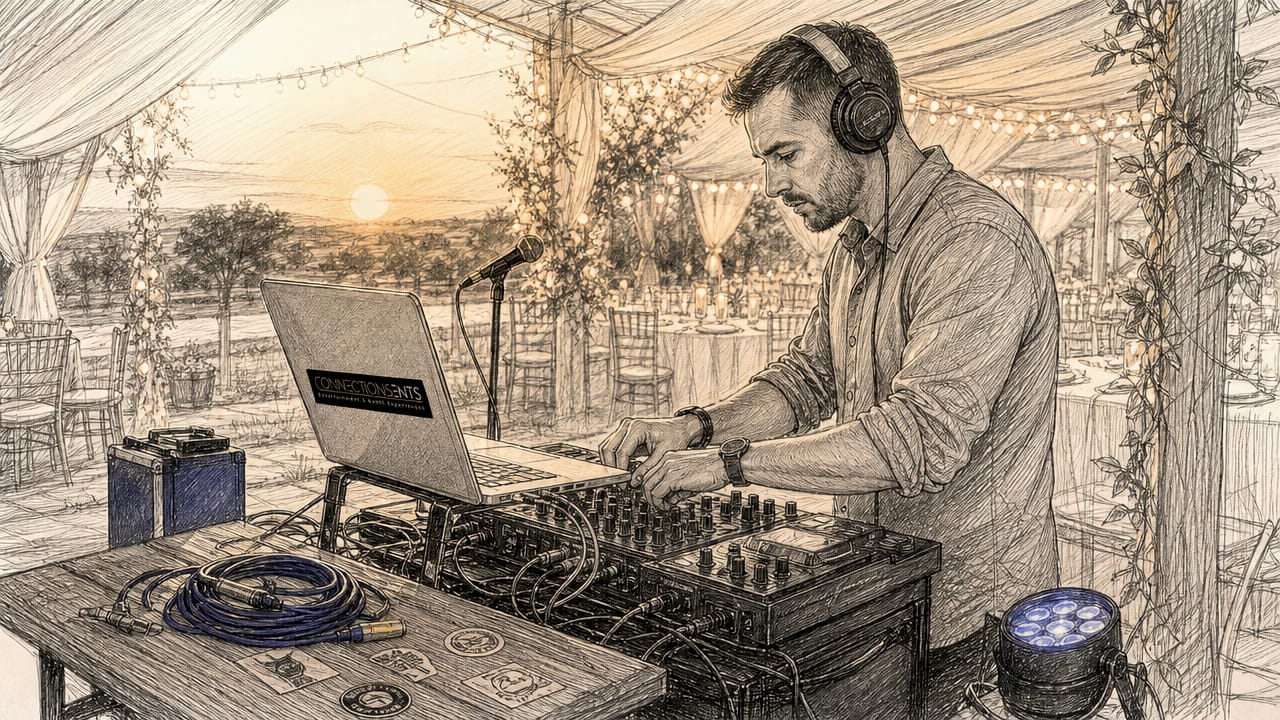 Wedding DJ adjusting sound equipment
