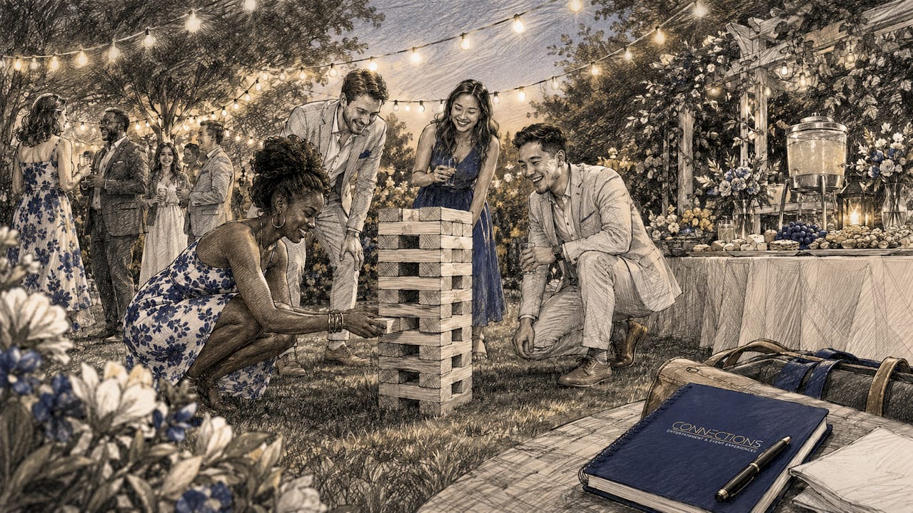 Guests playing indoor interactive wedding game