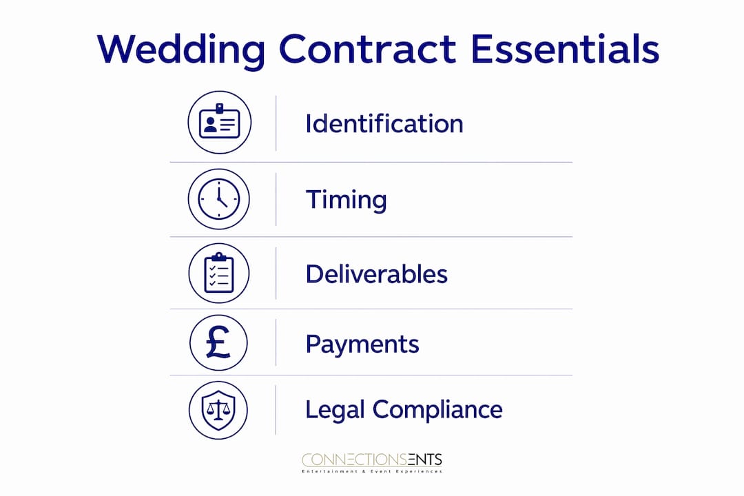 Infographic showing wedding entertainment contract essentials