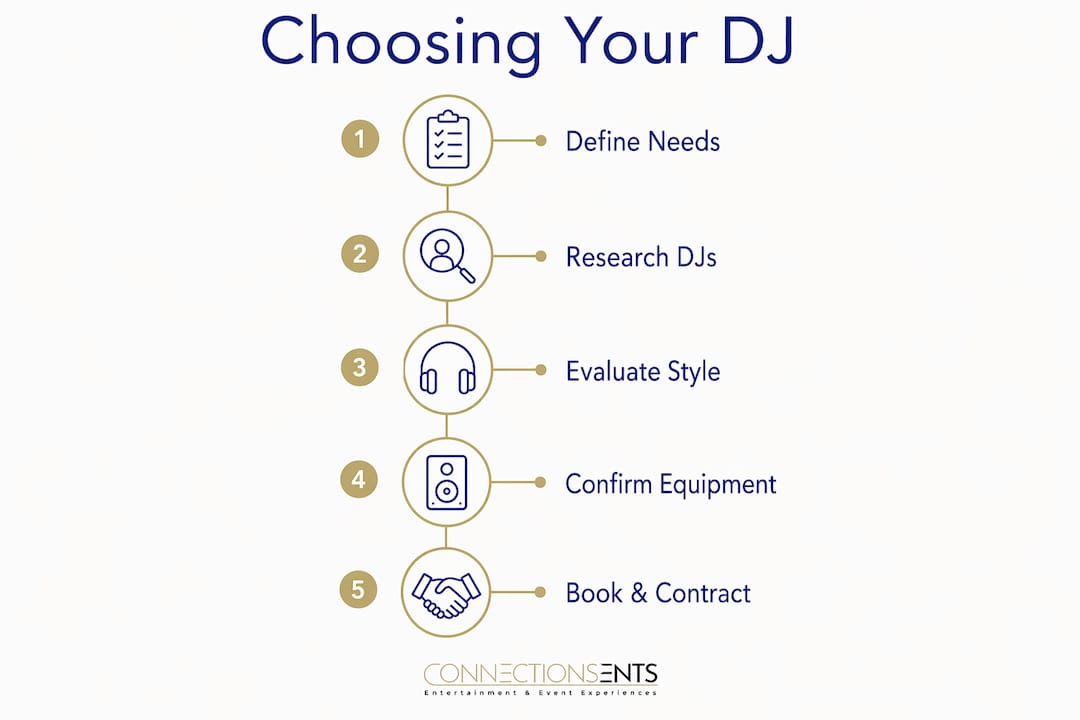 Infographic outlining steps to choose a house party DJ