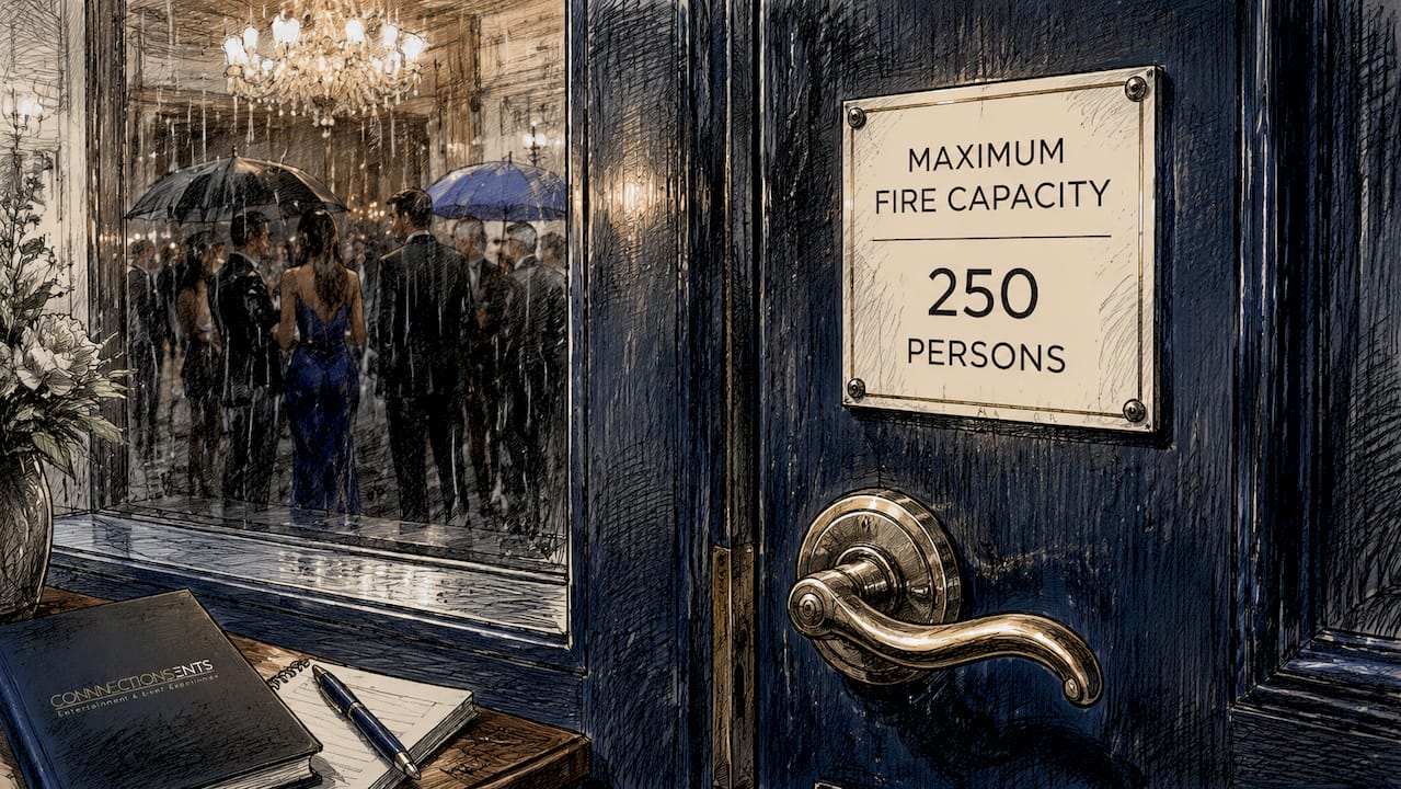 Fire capacity safety sign on venue door