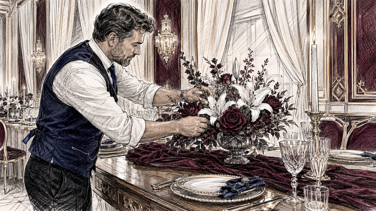 Artisan decorating Gatsby style centerpiece