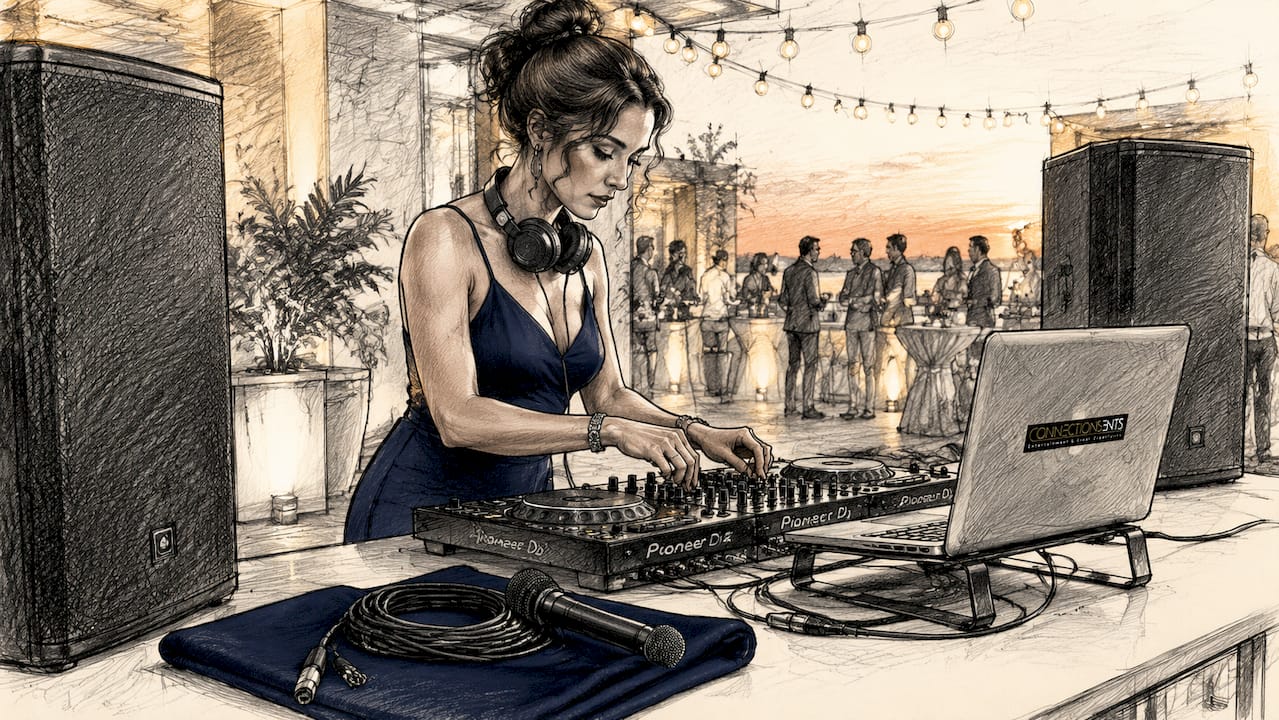 Close-up of DJ equipment at festive party