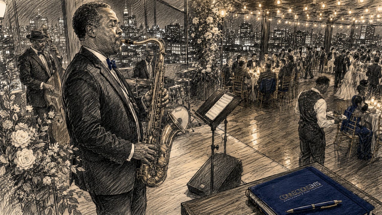 Saxophonist performing live jazz at wedding reception