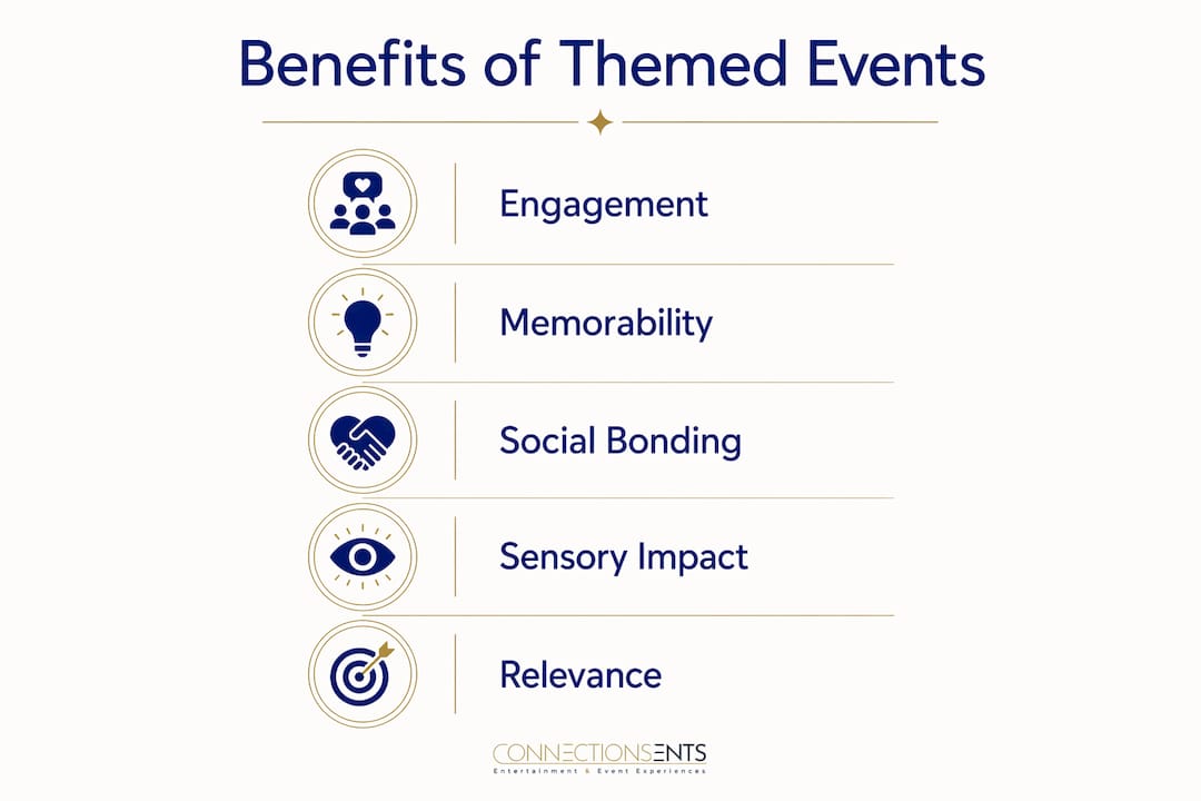 Infographic showing benefits of themed celebration events