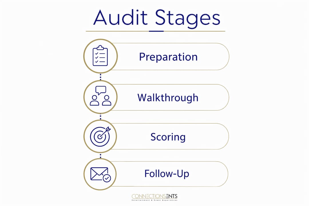 Infographic illustrating four main stages of venue entertainment audit