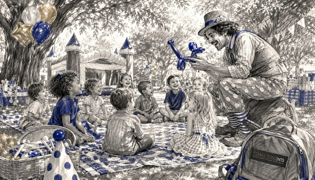 Entertainer engaging children by age group at party