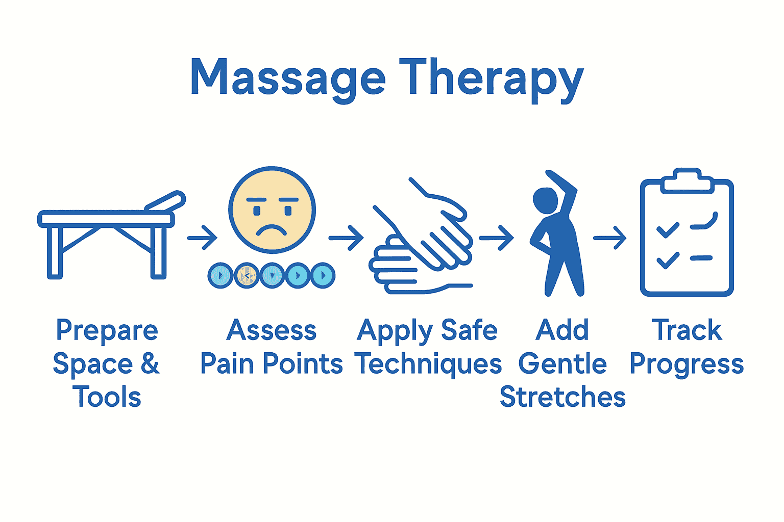 Simple five-step infographic for building a massage therapy pain relief routine.