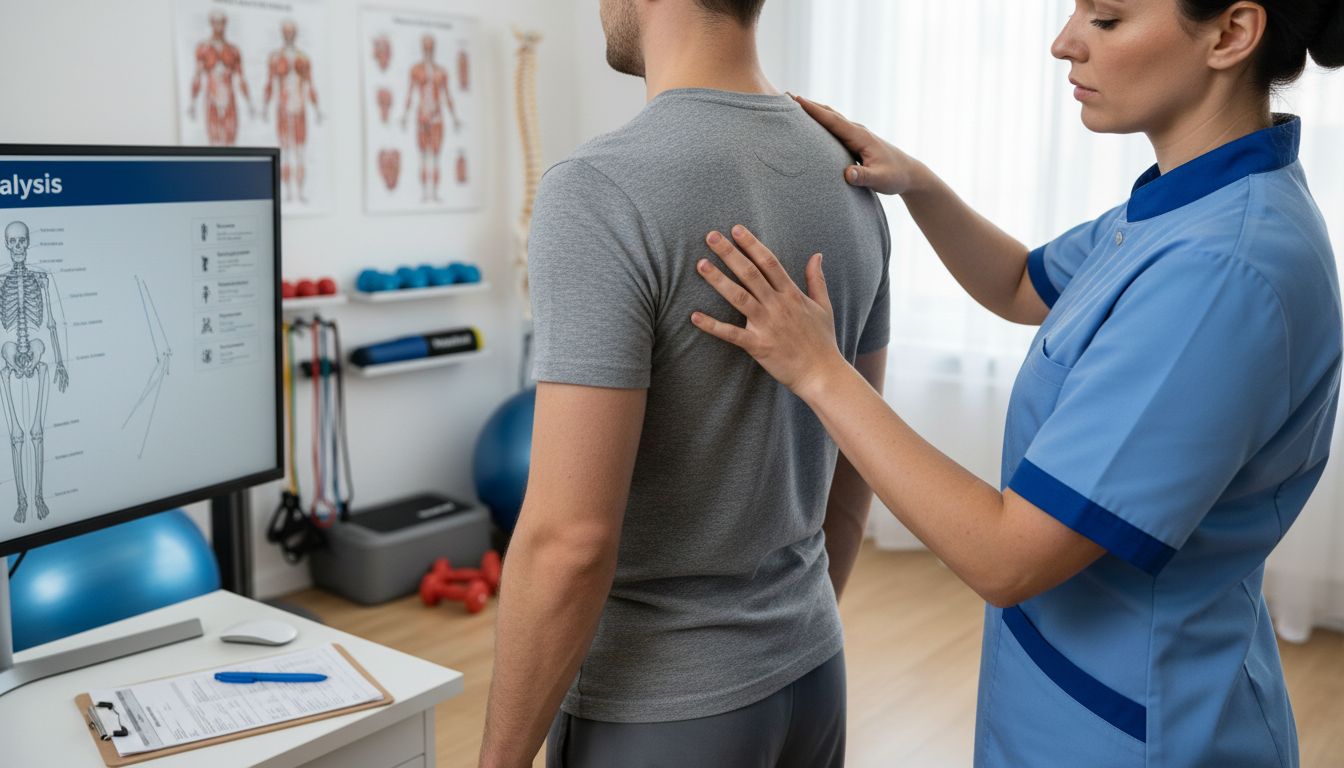 Physiotherapist evaluating patient’s posture