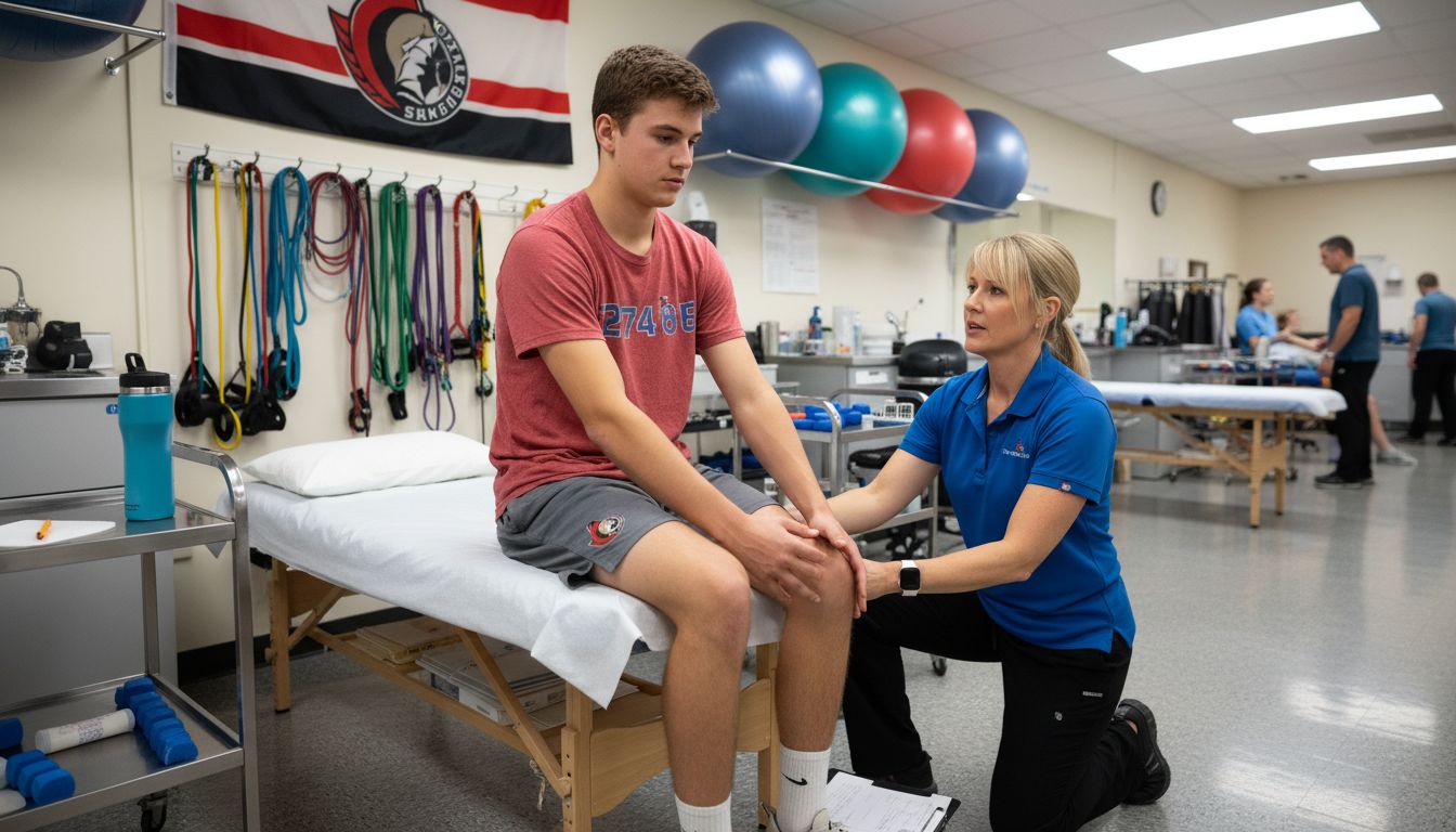 Athlete stretching with therapist in Ottawa rehab clinic