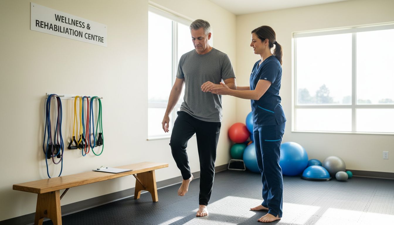 Physiotherapist leading clinic movement assessment
