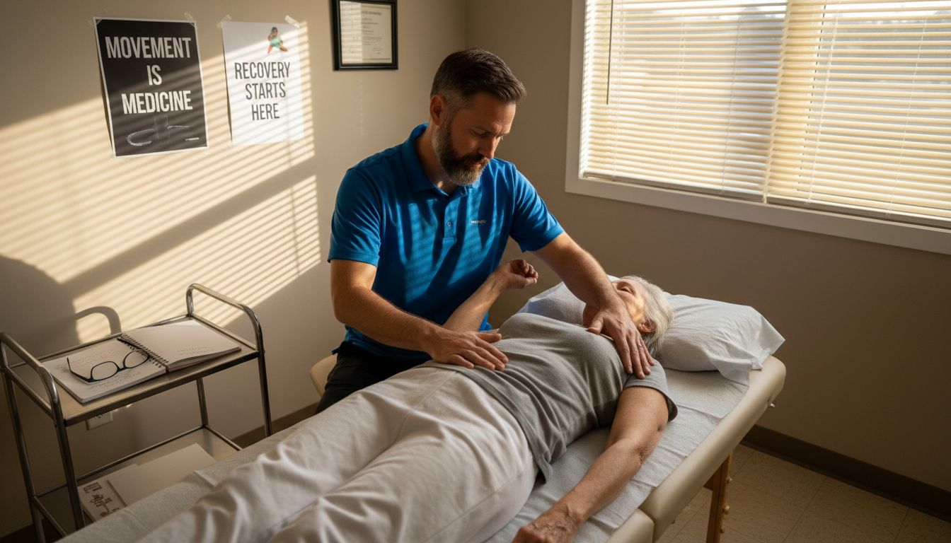 Therapist demonstrating manual physiotherapy technique