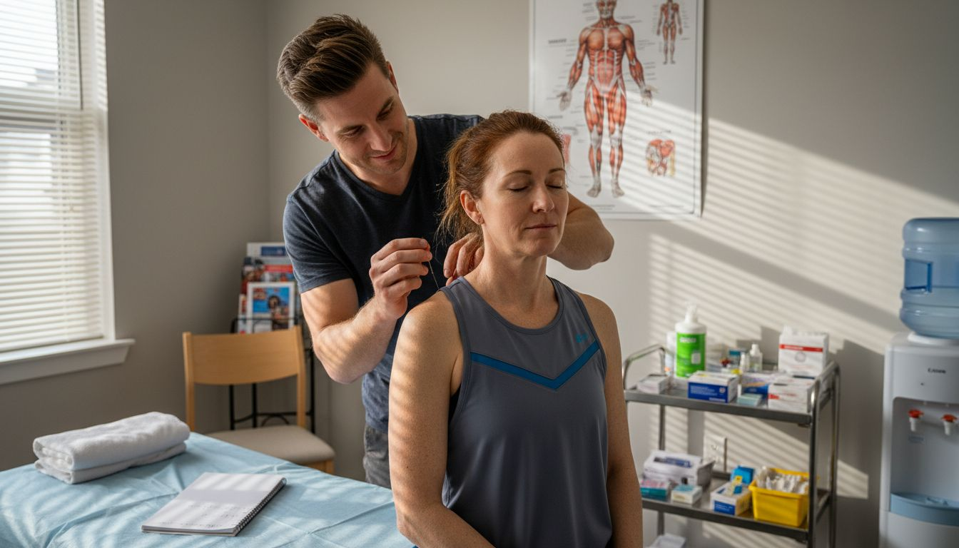 Physiotherapist performing dry needling on patient