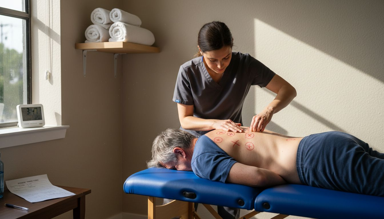 Therapist marking trigger points for treatment