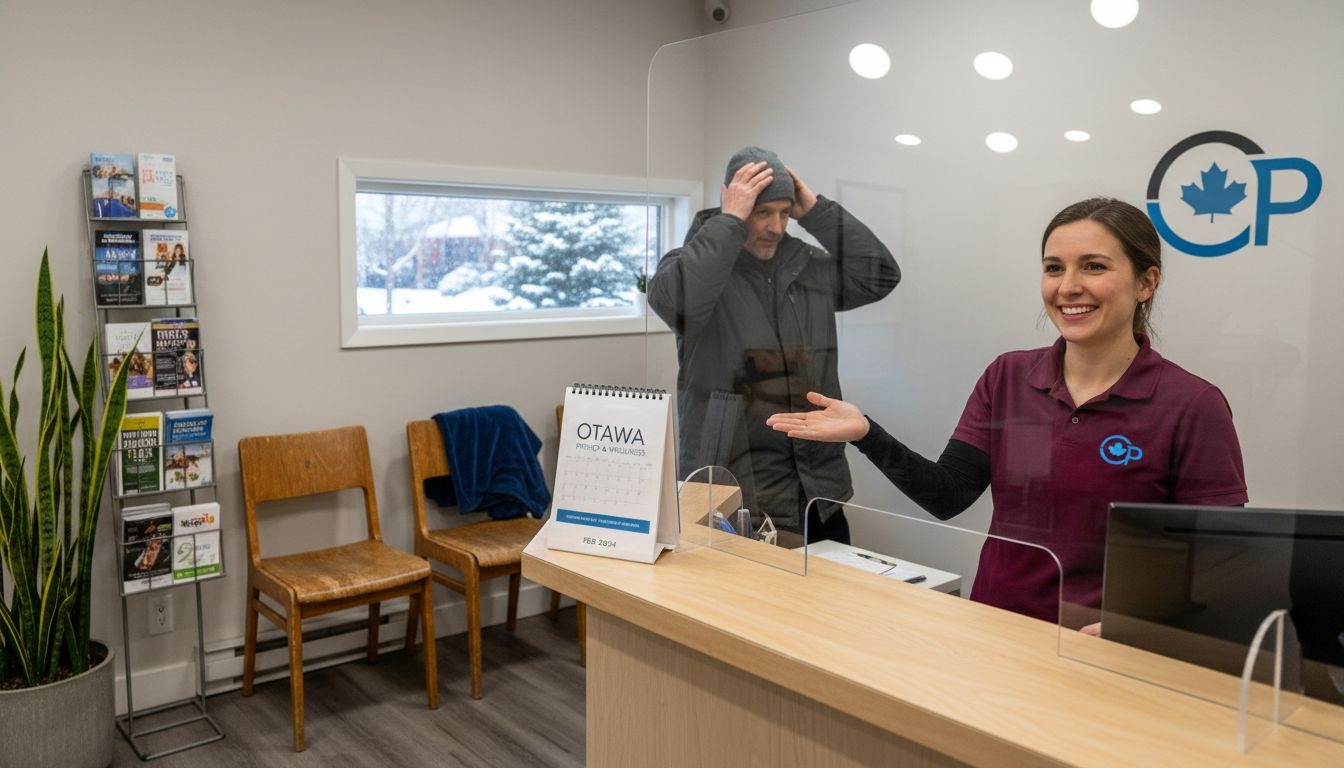 Receptionist welcoming client at Ottawa clinic
