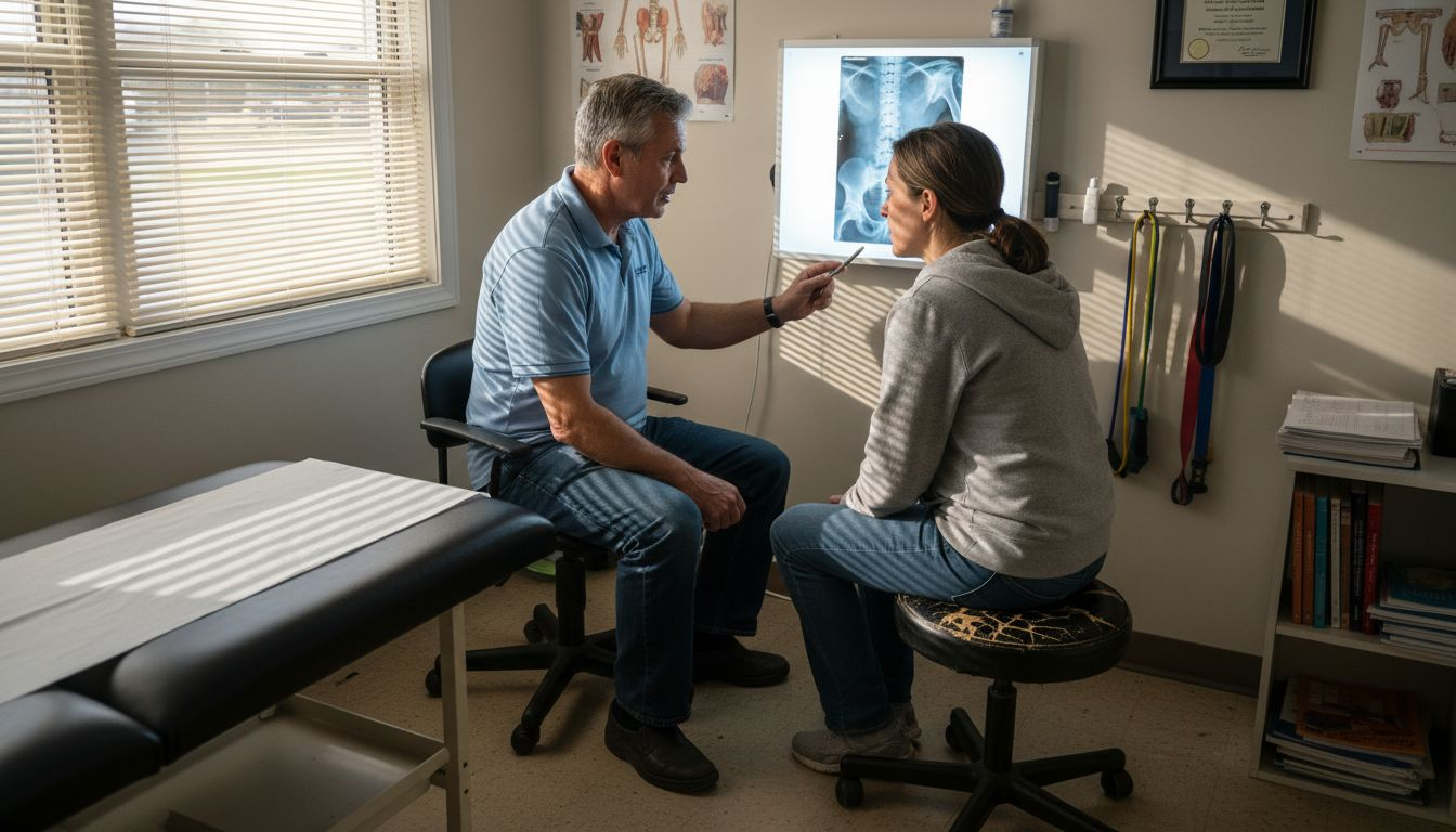 Chiropractor discussing x-ray during consultation