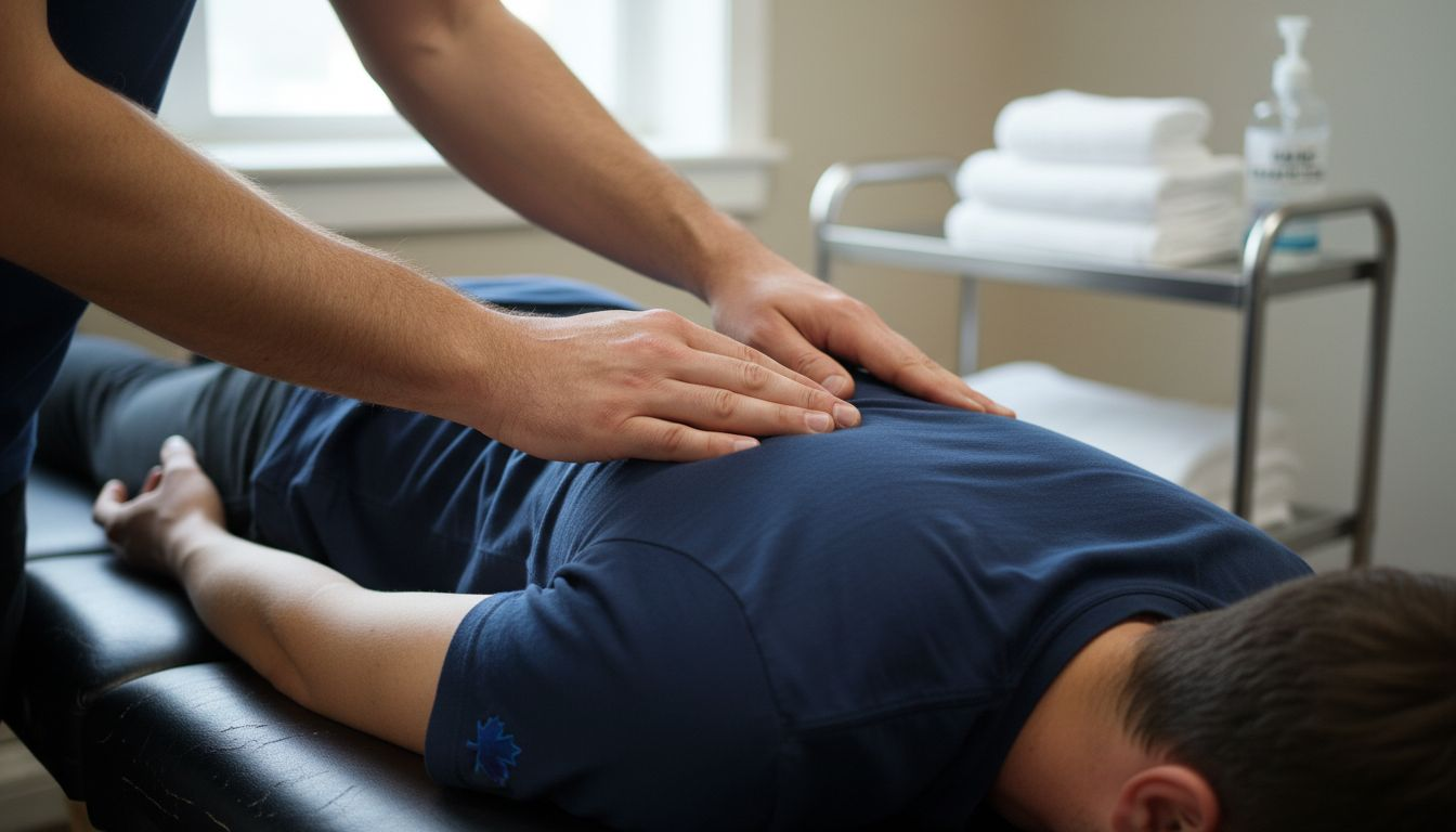 Chiropractor performing gentle spinal adjustment